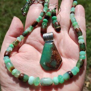 Jay King DTR Boulder Chrysoprase necklace pendant earrings 925 Sterling Silver